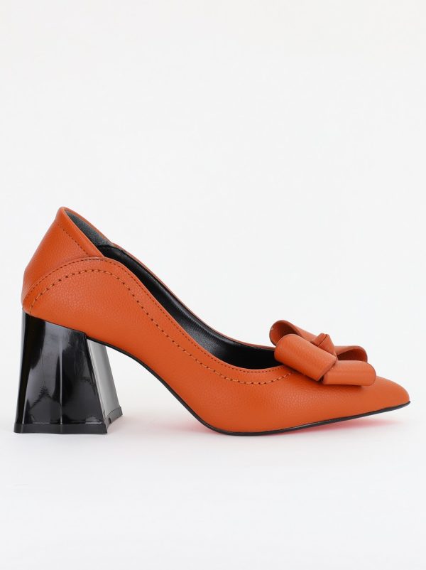 Pantofi Damă cu Toc din Piele Ecologică cu fundiță maro(BS2000D2401601) 122