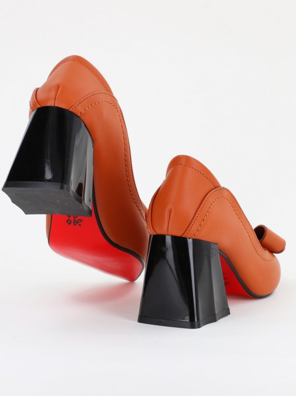 Pantofi Damă cu Toc din Piele Ecologică cu fundiță maro(BS2000D2401601) 119