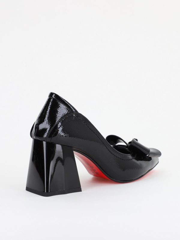 Pantofi Damă cu Toc din Piele Ecologică cu fundiță negru lucios (BS2000D2401588) 121
