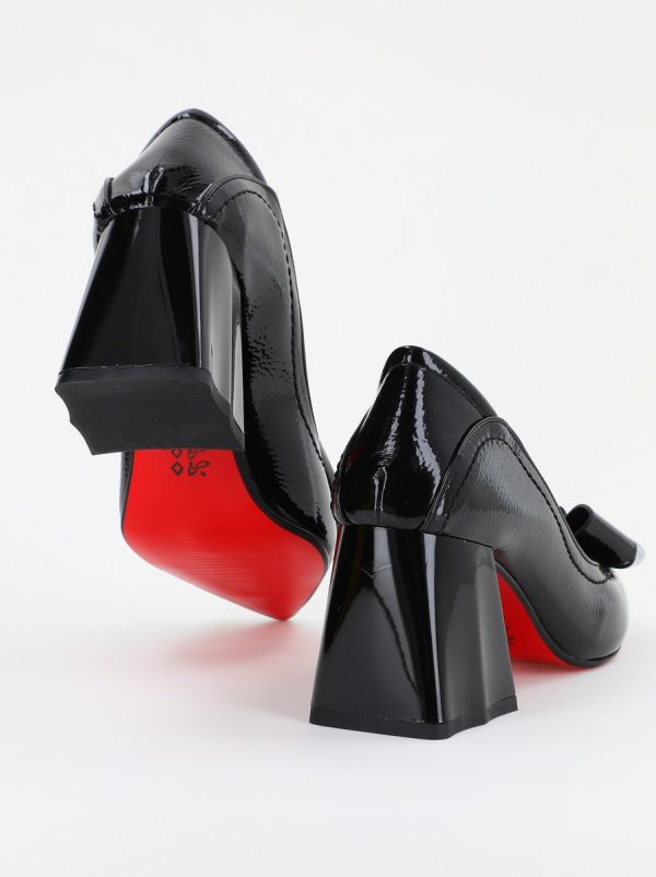 Pantofi Damă cu Toc din Piele Ecologică cu fundiță negru lucios (BS2000D2401588) 119