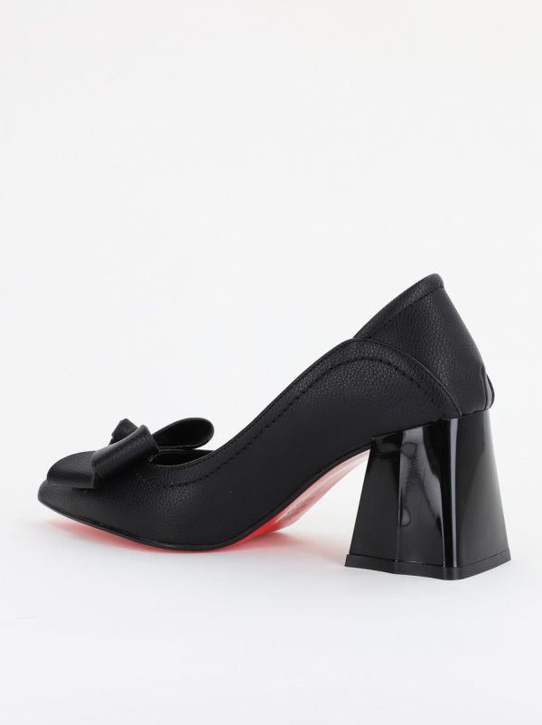 Pantofi Damă cu Toc din Piele Ecologică cu fundiță negru mat (BS2000D2401589) 122
