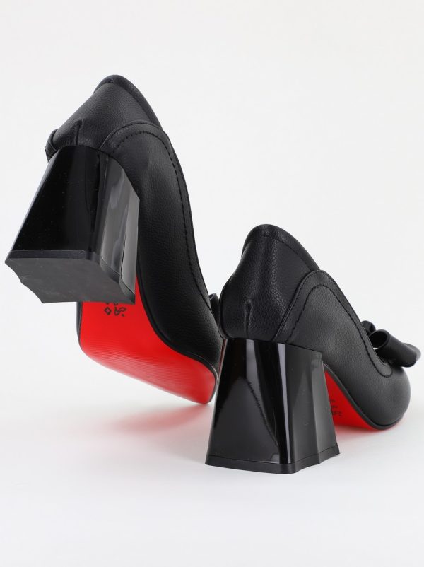 Pantofi Damă cu Toc din Piele Ecologică cu fundiță negru mat (BS2000D2401589) 119