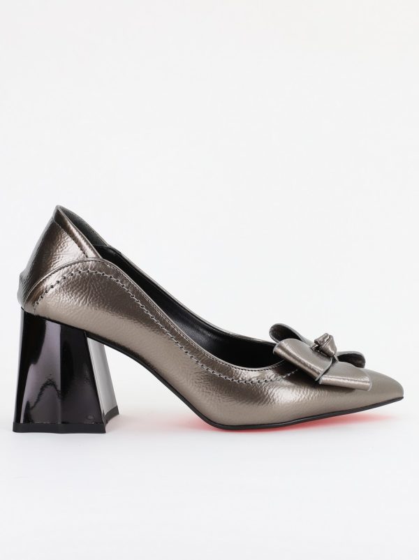 Pantofi Damă cu Toc din Piele Ecologică cu fundiță platinum (BS2000D2401591) 120