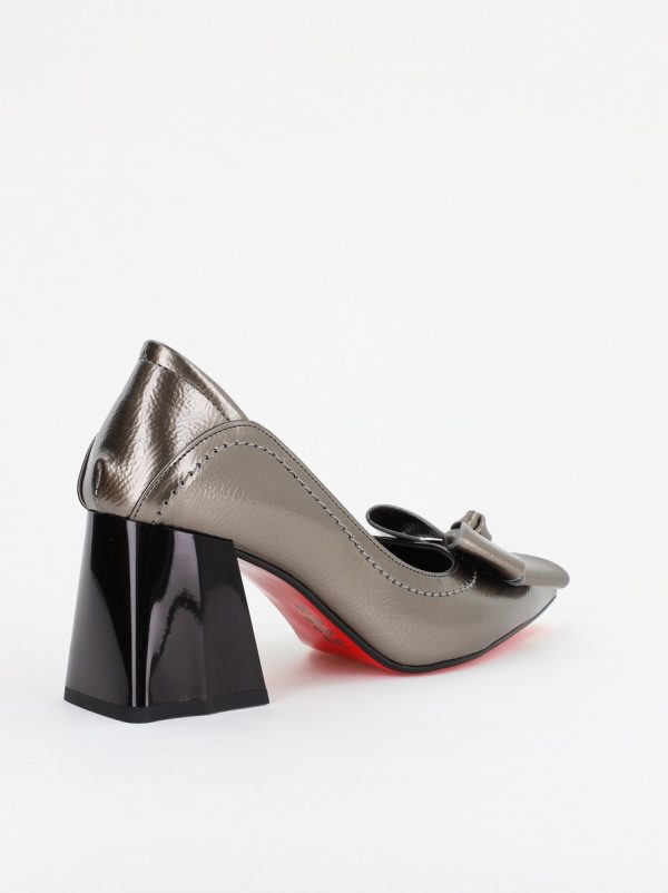 Pantofi Damă cu Toc din Piele Ecologică cu fundiță platinum (BS2000D2401591) 121