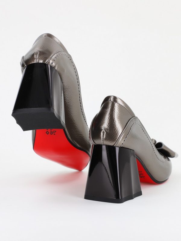 Pantofi Damă cu Toc din Piele Ecologică cu fundiță platinum (BS2000D2401591) 119