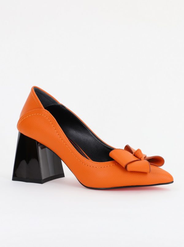 Uncategorized - Pantofi Damă cu Toc din Piele Ecologică cu fundiță portocaliu (BS2000D2401598)