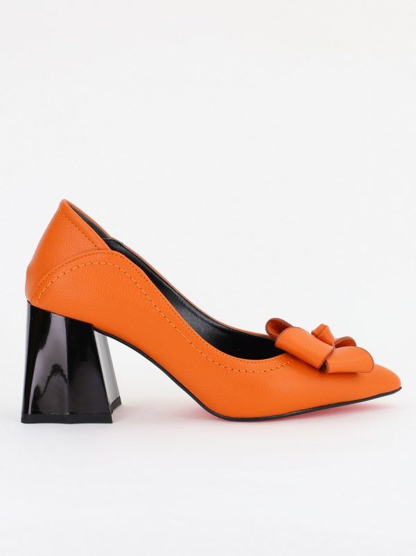 Pantofi Damă cu Toc din Piele Ecologică cu fundiță portocaliu (BS2000D2401598) 120