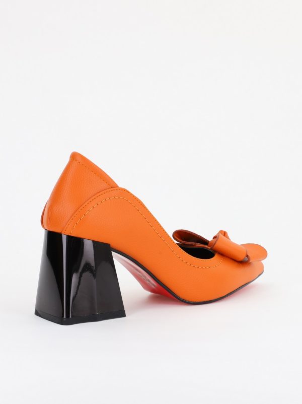 Pantofi Damă cu Toc din Piele Ecologică cu fundiță portocaliu (BS2000D2401598) 121