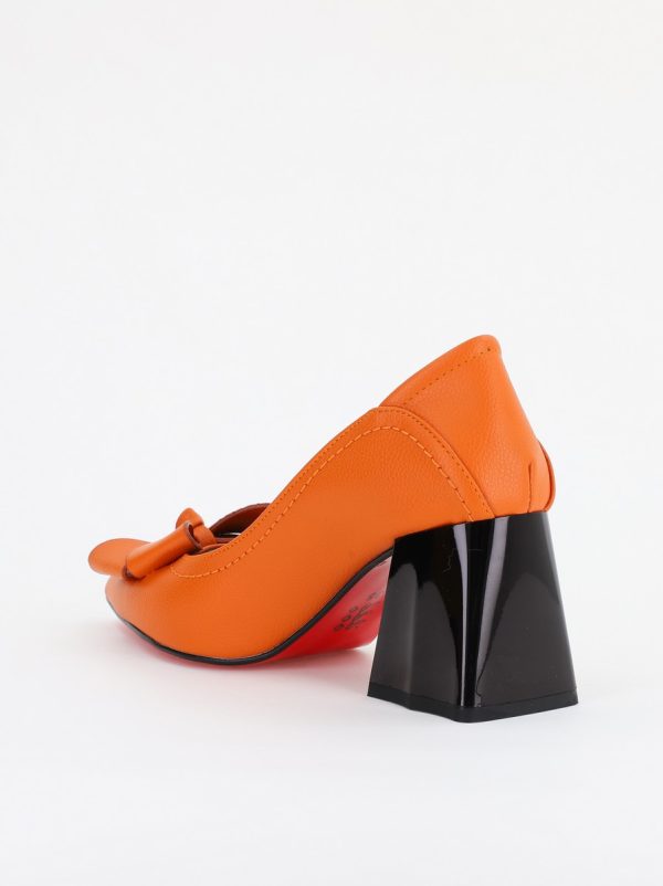 Pantofi Damă cu Toc din Piele Ecologică cu fundiță portocaliu (BS2000D2401598) 122