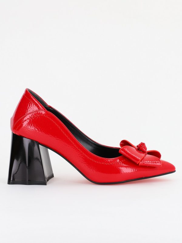 Pantofi Damă cu Toc din Piele Ecologică cu fundiță roșu lucios (BS2000D2401592) 120