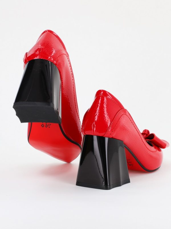 Pantofi Damă cu Toc din Piele Ecologică cu fundiță roșu lucios (BS2000D2401592) 119