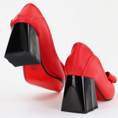 Pantofi Damă cu Toc din Piele Ecologică cu fundiță rosu mat (BS2000D2401599)