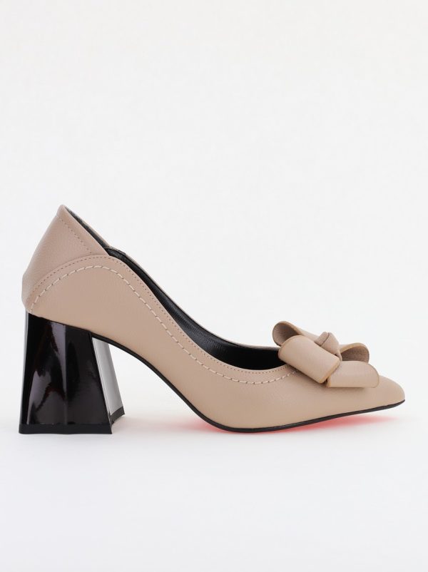 Pantofi Damă cu Toc din Piele Ecologică cu fundiță taupe (BS2000D2401593) 120