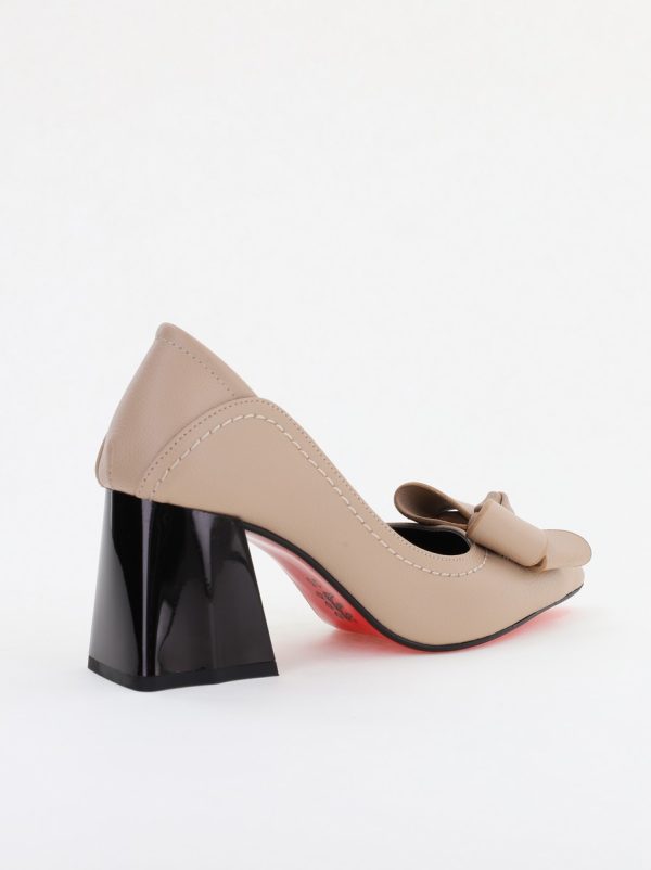 Pantofi Damă cu Toc din Piele Ecologică cu fundiță taupe (BS2000D2401593) 121