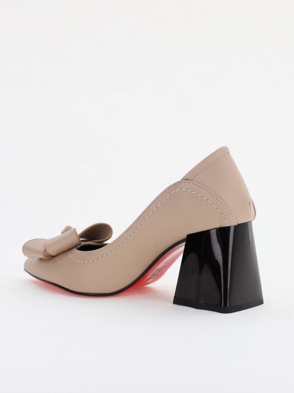 Pantofi Damă cu Toc din Piele Ecologică cu fundiță taupe (BS2000D2401593) 122