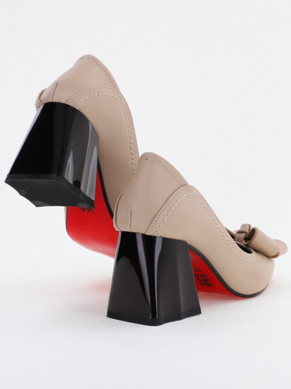 Pantofi Damă cu Toc din Piele Ecologică cu fundiță taupe (BS2000D2401593) 119
