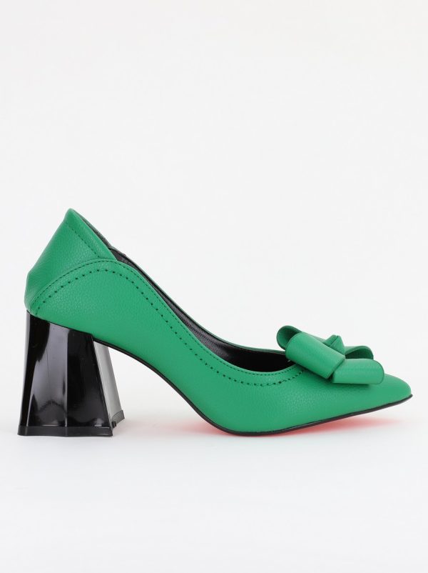 Pantofi Damă cu Toc din Piele Ecologică cu fundiță verde mat (BS2000D2401590) 120