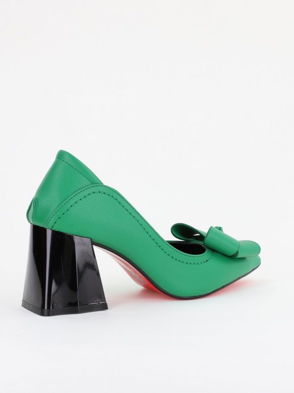Pantofi Damă cu Toc din Piele Ecologică cu fundiță verde mat (BS2000D2401590) 121
