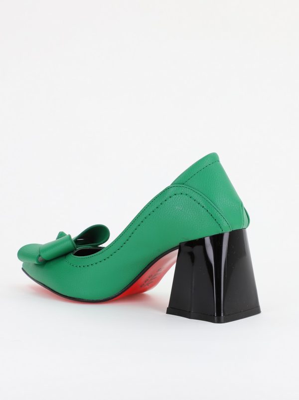 Pantofi Damă cu Toc din Piele Ecologică cu fundiță verde mat (BS2000D2401590) 122