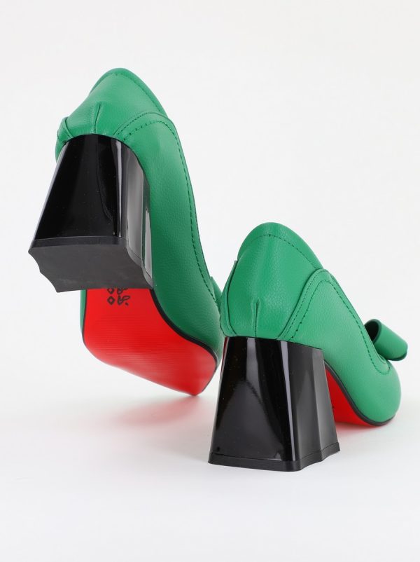 Pantofi Damă cu Toc din Piele Ecologică cu fundiță verde mat (BS2000D2401590) 119