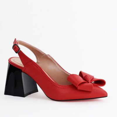 Pantofi damă cu Toc Eleganti Decupați cu Fundiță din Piele Ecologica culoare Roșu - BS12000D2405492