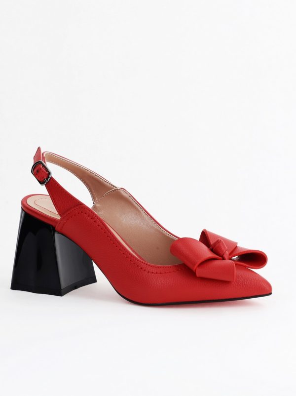 Incaltaminte Dama - Pantofi damă cu Toc Eleganti Decupați cu Fundiță din Piele Ecologica culoare Roșu - BS12000D2405492