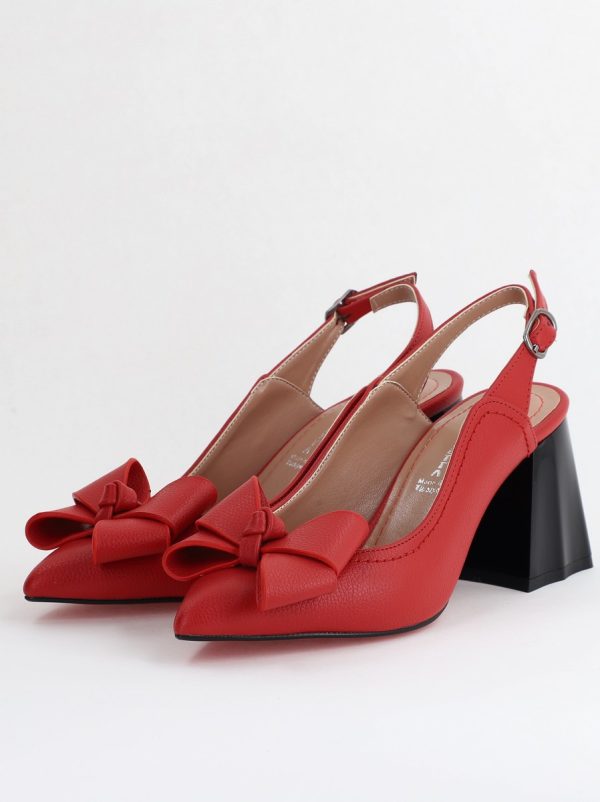 Pantofi damă cu Toc Eleganti Decupați cu Fundiță din Piele Ecologica culoare Roșu - BS12000D2405492 119