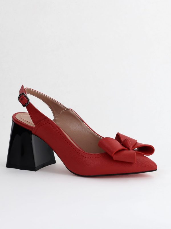 Pantofi damă cu Toc Eleganti Decupați cu Fundiță din Piele Ecologica culoare Roșu - BS12000D2405492 120