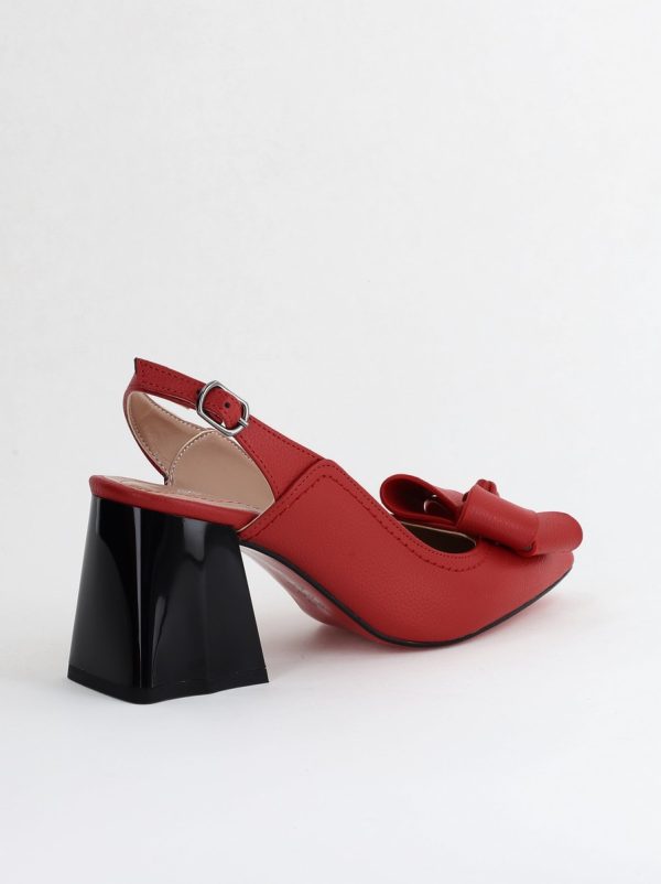 Pantofi damă cu Toc Eleganti Decupați cu Fundiță din Piele Ecologica culoare Roșu - BS12000D2405492 121