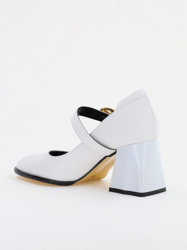 Pantofi Dama cu Toc Gros din Piele Ecologica Alb (BS683AY2401571) 122