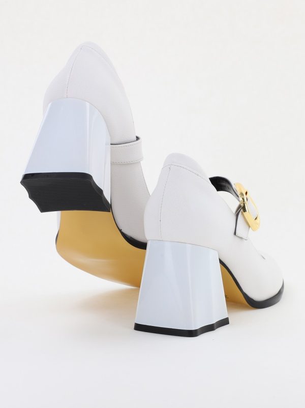 Pantofi Dama cu Toc Gros din Piele Ecologica Alb (BS683AY2401571) 123