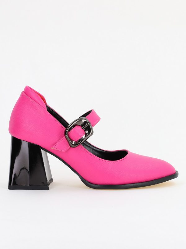 Pantofi Dama cu Toc Gros din Piele Ecologica Fuchsia(BS683AY2401575) 120