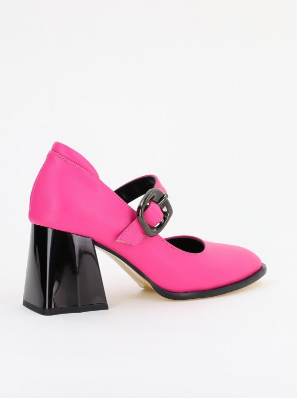Pantofi Dama cu Toc Gros din Piele Ecologica Fuchsia(BS683AY2401575) 121
