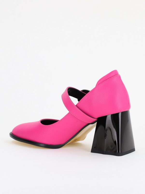 Pantofi Dama cu Toc Gros din Piele Ecologica Fuchsia(BS683AY2401575) 122