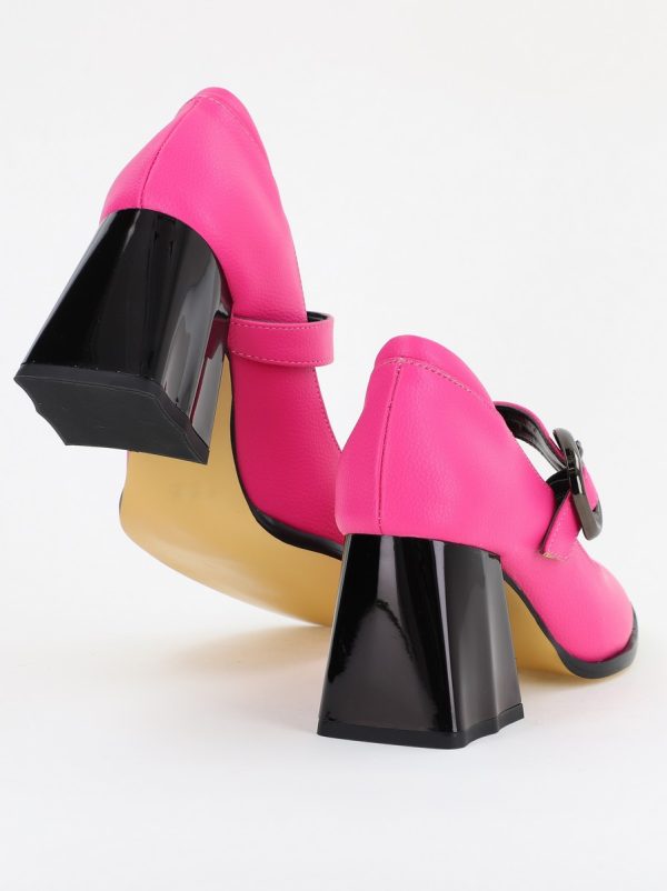 Pantofi Dama cu Toc Gros din Piele Ecologica Fuchsia(BS683AY2401575) 123