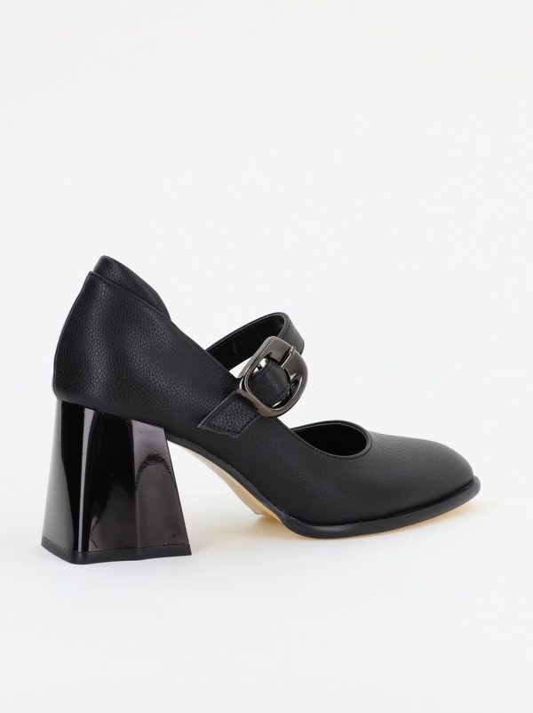 Pantofi Dama cu Toc Gros din Piele Ecologica Negru (BS683AY2401578) 121