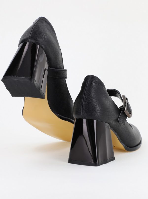 Pantofi Dama cu Toc Gros din Piele Ecologica Negru (BS683AY2401578) 123