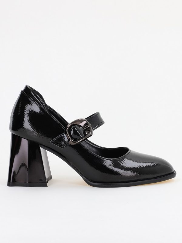 Pantofi Dama cu Toc Gros din Piele Ecologica Negru lucios (BS683AY2401580) 120