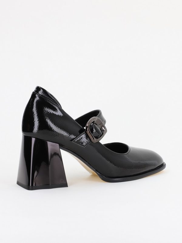 Pantofi Dama cu Toc Gros din Piele Ecologica Negru lucios (BS683AY2401580) 121