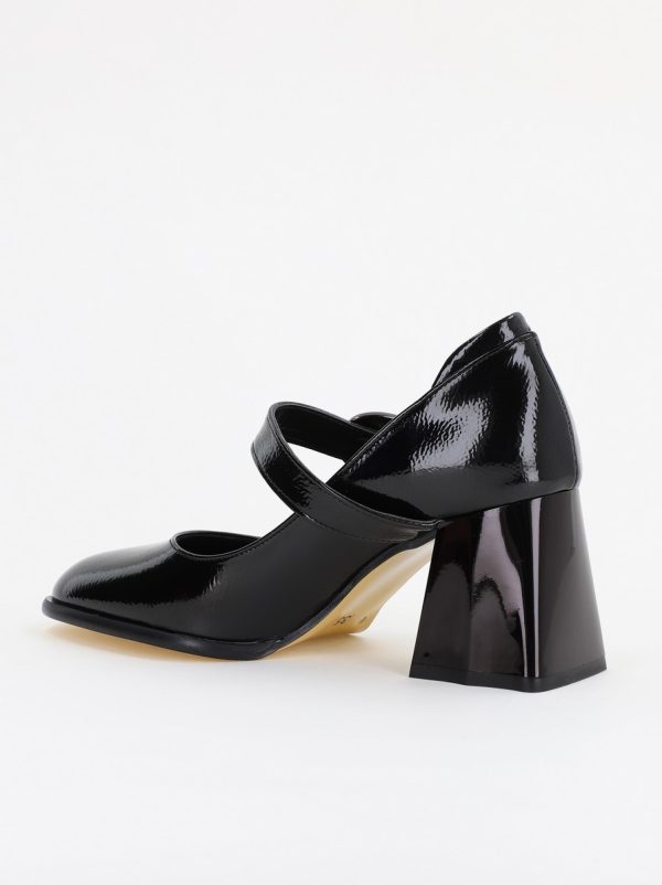 Pantofi Dama cu Toc Gros din Piele Ecologica Negru lucios (BS683AY2401580) 122