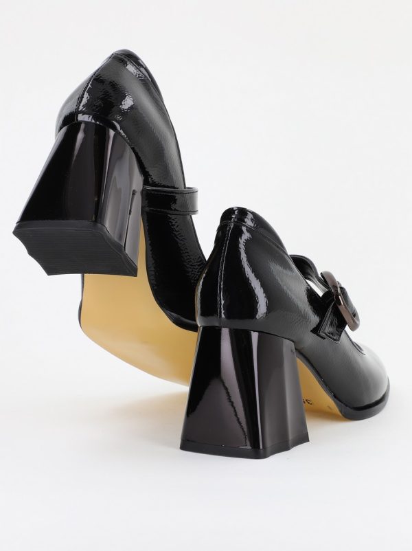 Pantofi Dama cu Toc Gros din Piele Ecologica Negru lucios (BS683AY2401580) 123