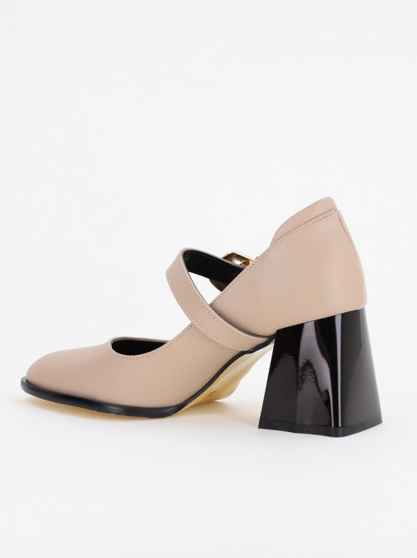 Pantofi Dama cu Toc Gros din Piele Ecologica Nud (BS683AY2401573) 123
