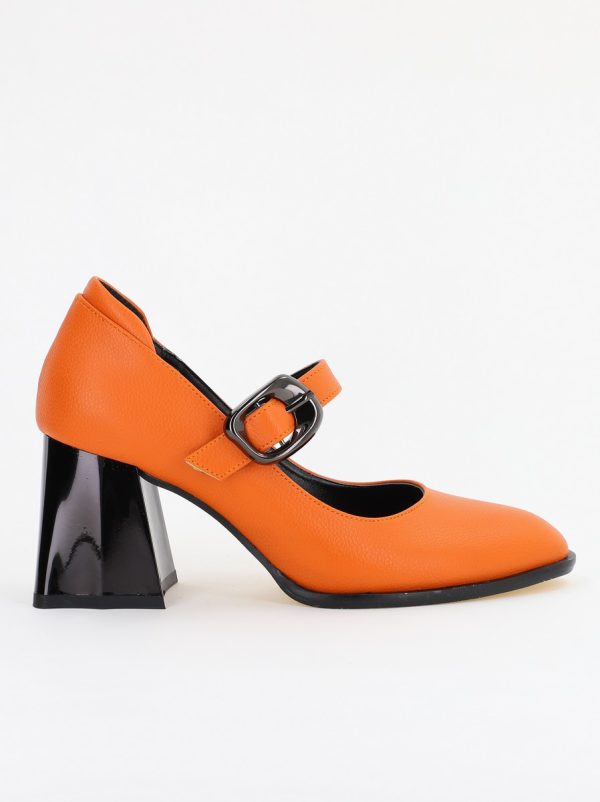 Pantofi Dama cu Toc Gros din Piele Ecologica Portocaliu(BS683AY2401574) 120