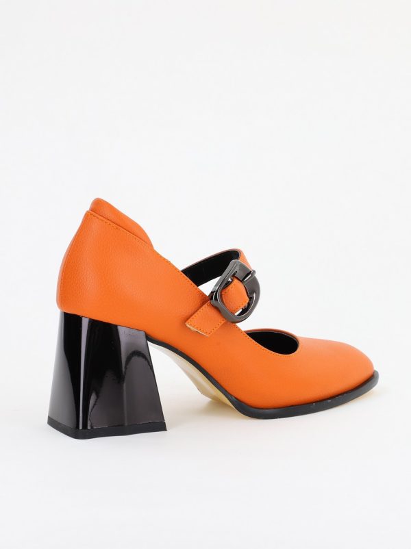 Pantofi Dama cu Toc Gros din Piele Ecologica Portocaliu(BS683AY2401574) 121