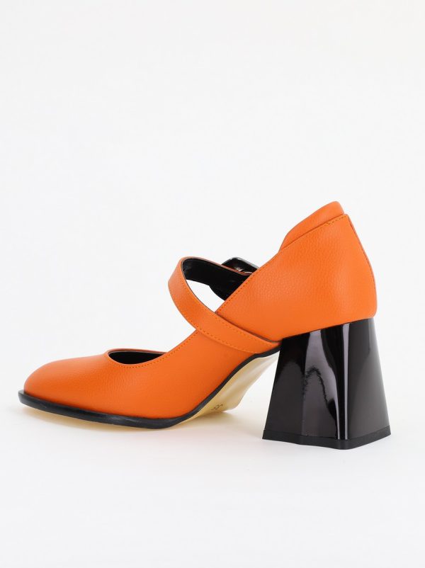 Pantofi Dama cu Toc Gros din Piele Ecologica Portocaliu(BS683AY2401574) 122