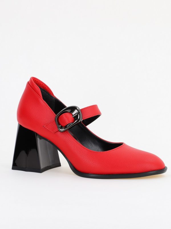 Incaltaminte Dama - Pantofi Dama cu Toc Gros din Piele Ecologica Rosu(BS683AY2401576)