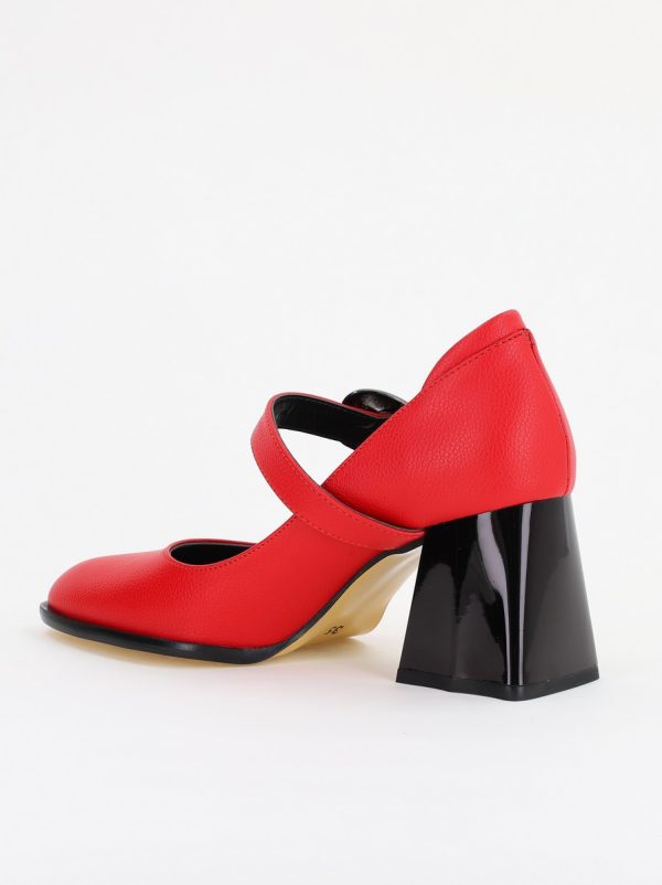 Pantofi Dama cu Toc Gros din Piele Ecologica Rosu(BS683AY2401576) 122