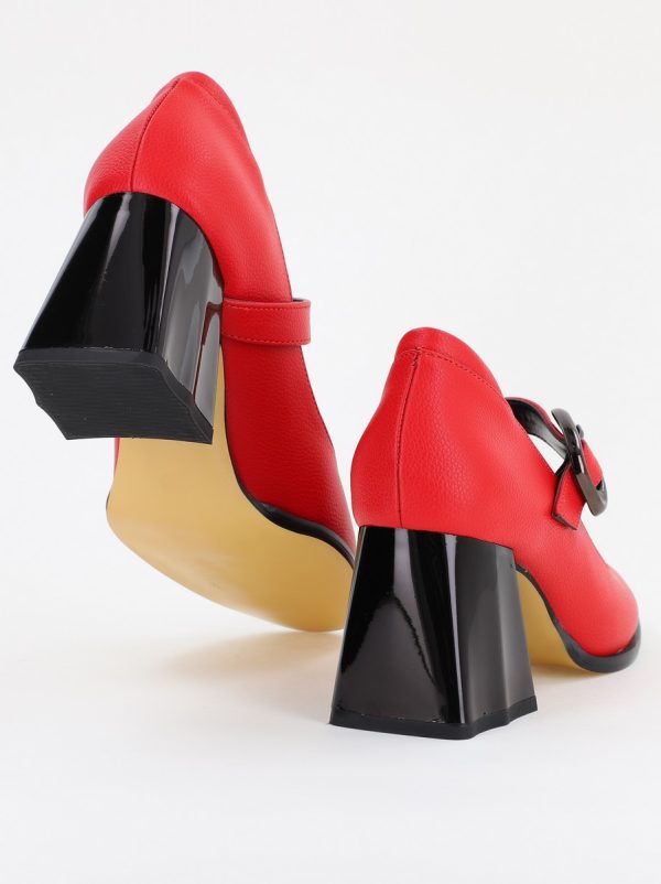 Pantofi Dama cu Toc Gros din Piele Ecologica Rosu(BS683AY2401576) 123