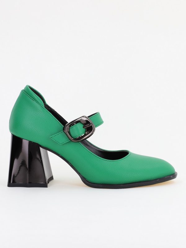 Pantofi Dama cu Toc Gros din Piele Ecologica Verde (BS683AY2401579) 120