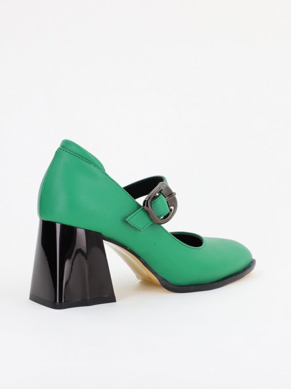 Pantofi Dama cu Toc Gros din Piele Ecologica Verde (BS683AY2401579) 121